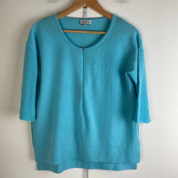 Kinross 100% Cashmere Zip Top Size M Aqua Blue Lightweight Dolman Sweater Casual - Picture 4 of 11